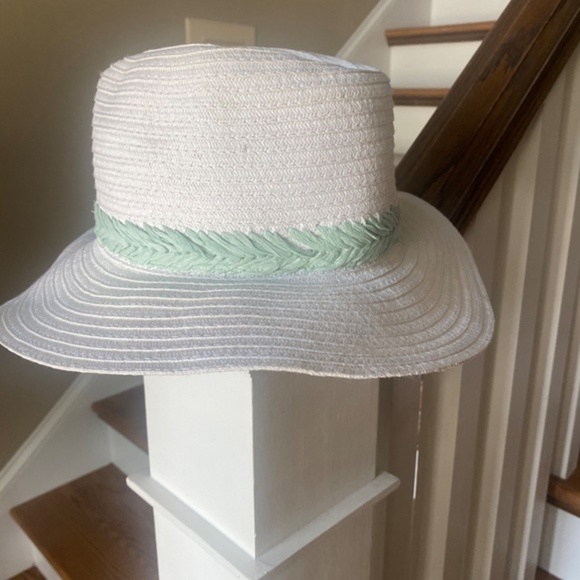 Anthropologie White Raffia Trimmed Rancher Hat - Picture 2 of 8